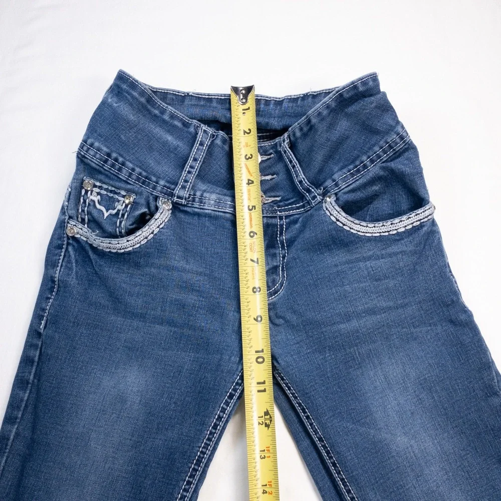 Silver Diva Womens Bootcut Jeans Blue High Waist Embellished Pockets Size 1